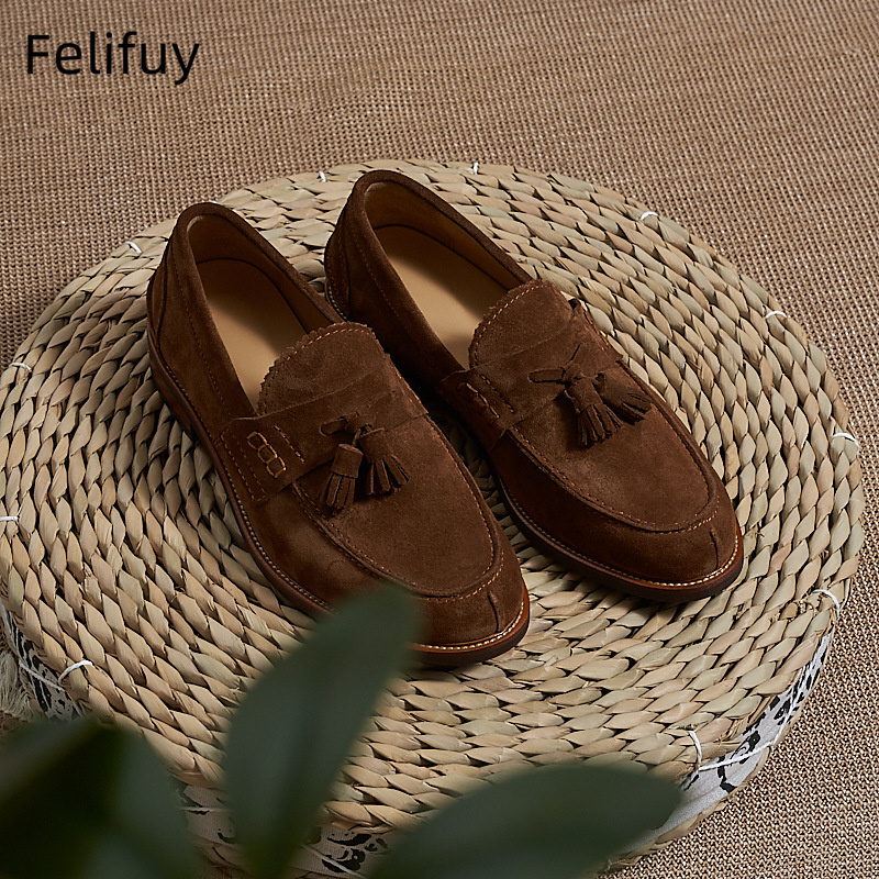 Men Formal Wear Shoes - 새로운 브라운 남성 플랫 로퍼 소가죽