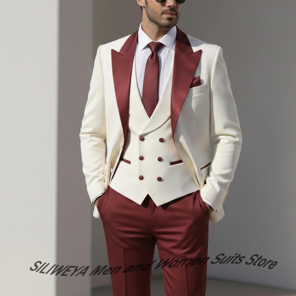 Mens Formal Look - 우아한 고급 남성 턱시도 3피스(자켓+조끼+바지) 세트