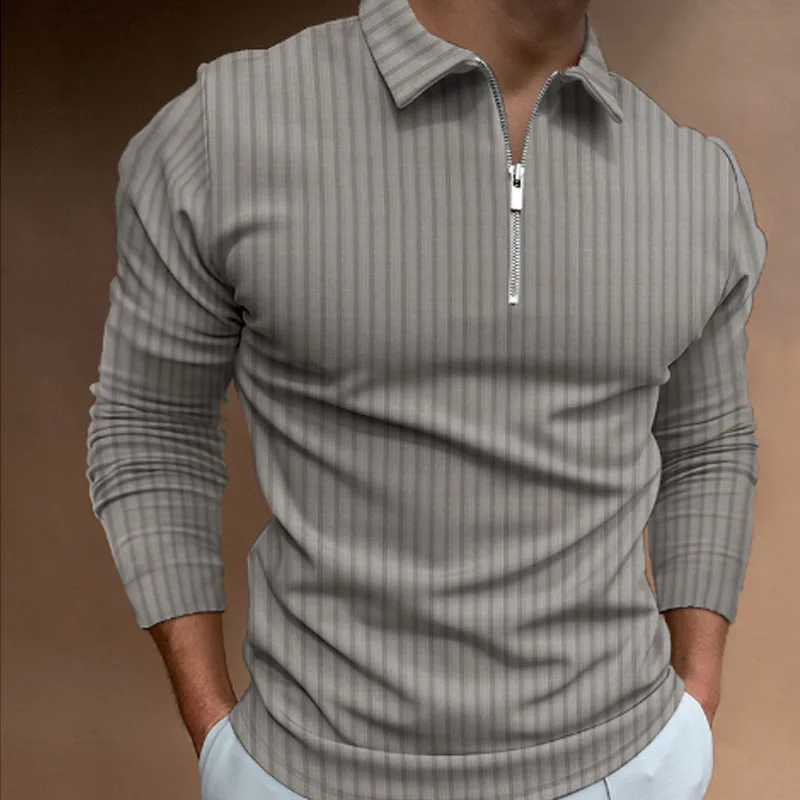남성용 봄가을 긴팔 스트라이프 폴로탑 지퍼 라펠 비즈니 - Men'S Polo Formal Wear 리뷰 및 가격