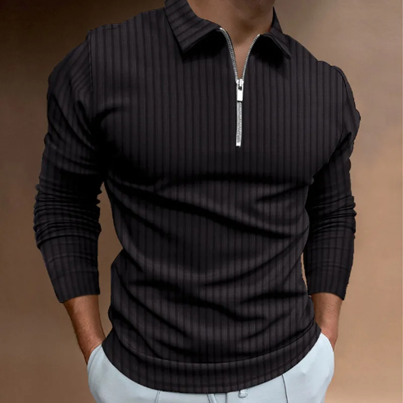 남성용 봄가을 긴팔 스트라이프 폴로탑 지퍼 라펠 비즈니 - Men'S Polo Formal Wear 리뷰 및 가격