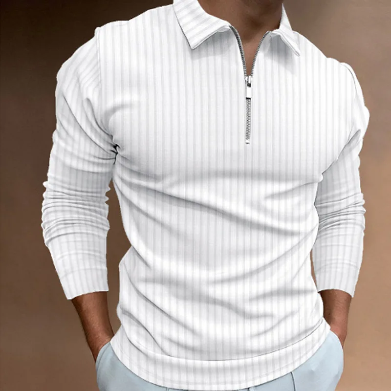 남성용 봄가을 긴팔 스트라이프 폴로탑 지퍼 라펠 비즈니 - Men'S Polo Formal Wear 리뷰 및 가격