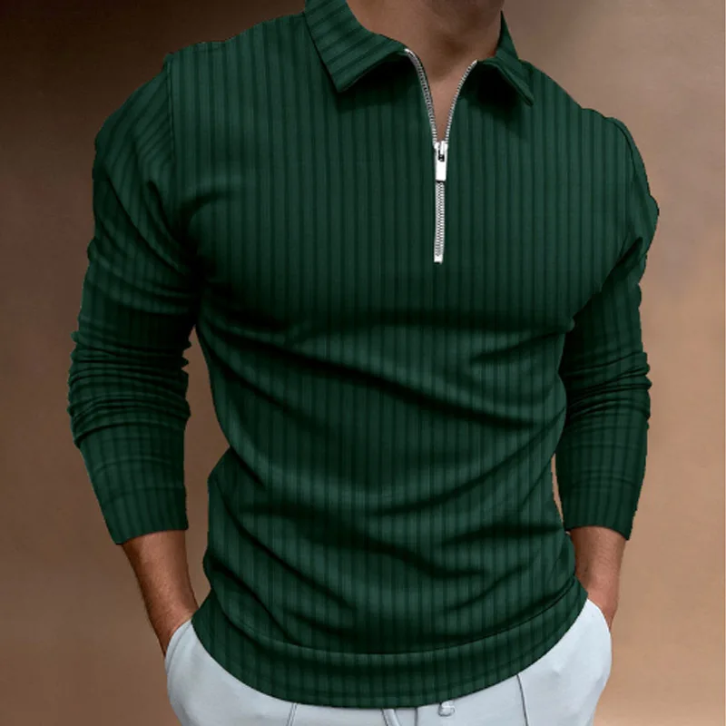 남성용 봄가을 긴팔 스트라이프 폴로탑 지퍼 라펠 비즈니 - Men'S Polo Formal Wear 리뷰 및 가격