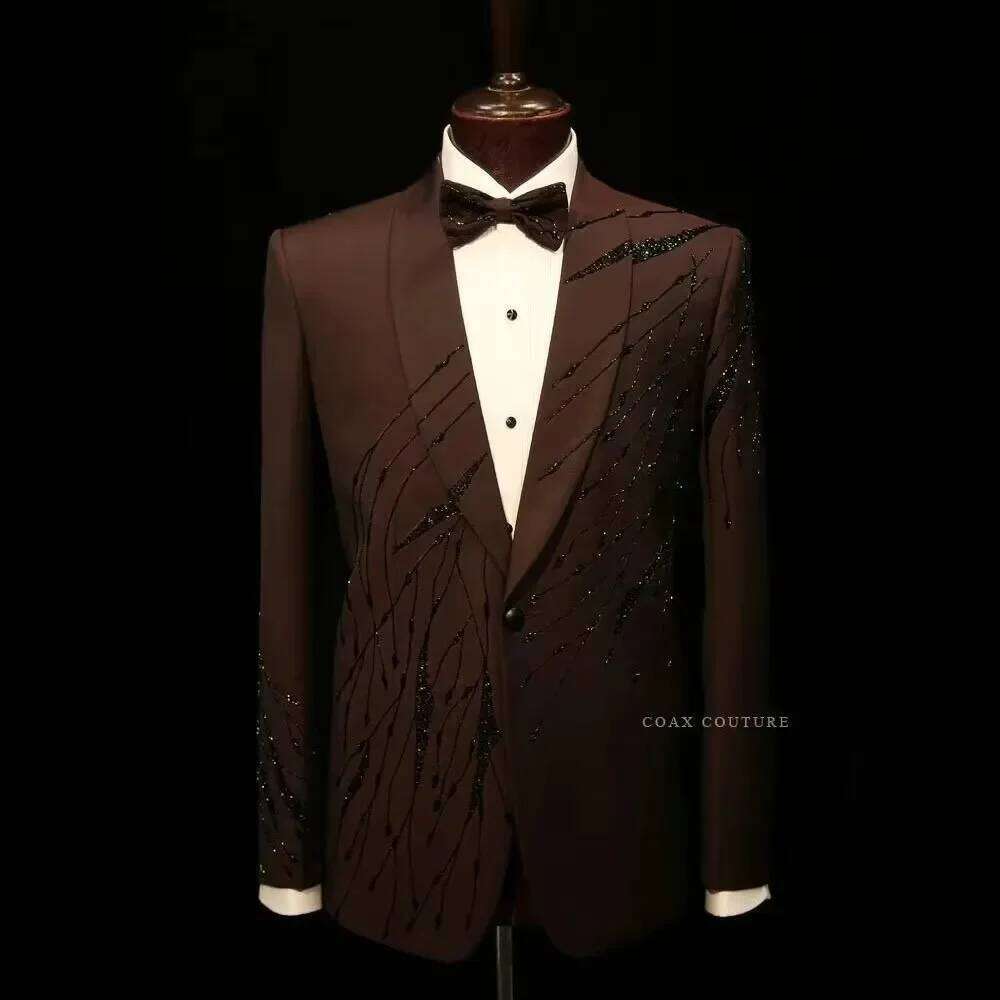 브라운 고급 정장 남성복 비딩 크리스탈 투피스 신랑 의 - High End Men'S Formal Wear 리뷰 및 가격