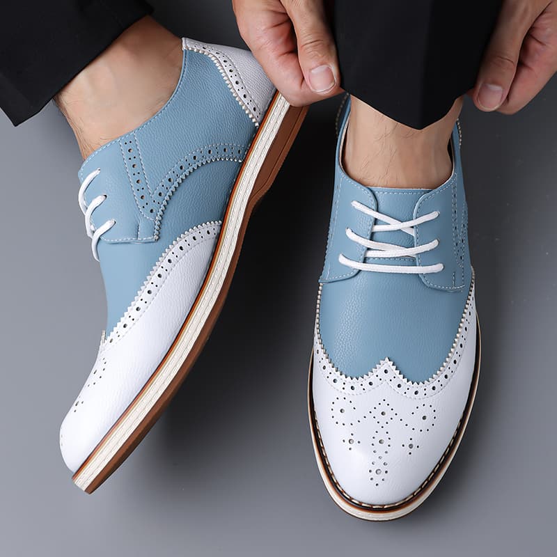 남성용 화이트 블루 투톤 브로그 옥스포드 슈즈 레이스업 - Men Formal Wear Shoes 리뷰 및 가격