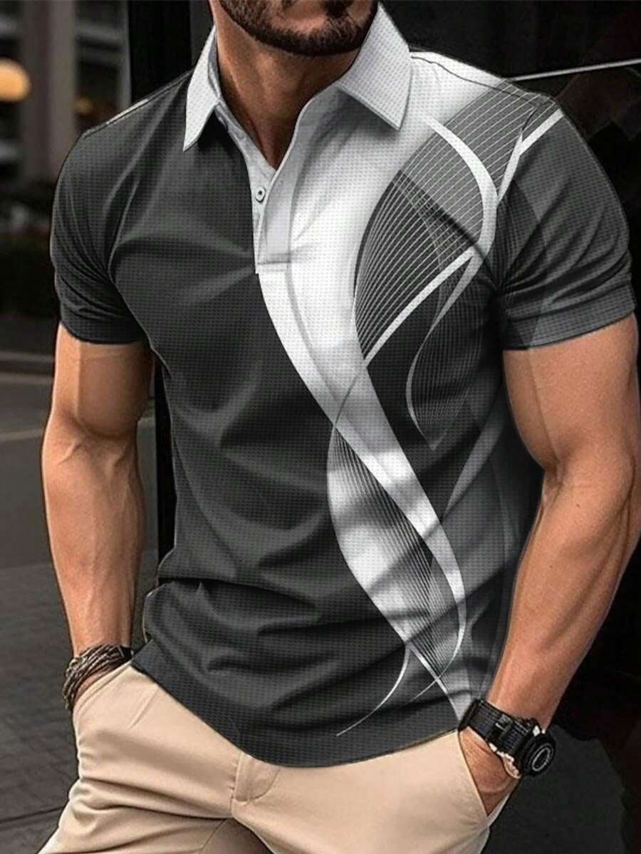 남성 캐주얼 반팔 와플 폴로셔츠, 기하학적 디지털 프린 - Men'S Polo Formal Wear 리뷰 및 가격
