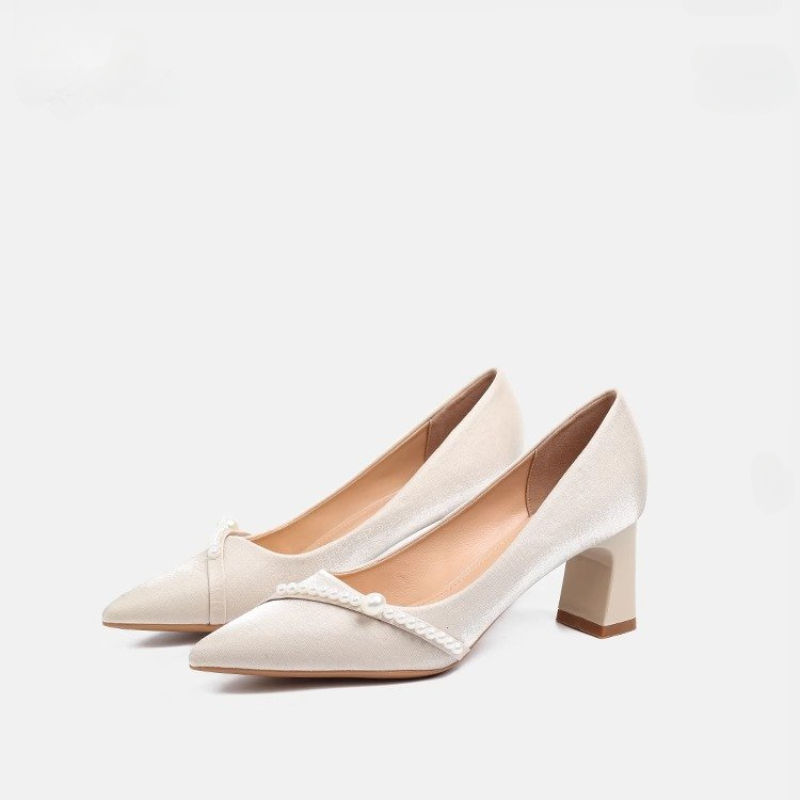 우아한 진주 장식 포인티드 토 블록 힐, 부드러운 스타 - Men Formal Wear Shoes 리뷰 및 가격