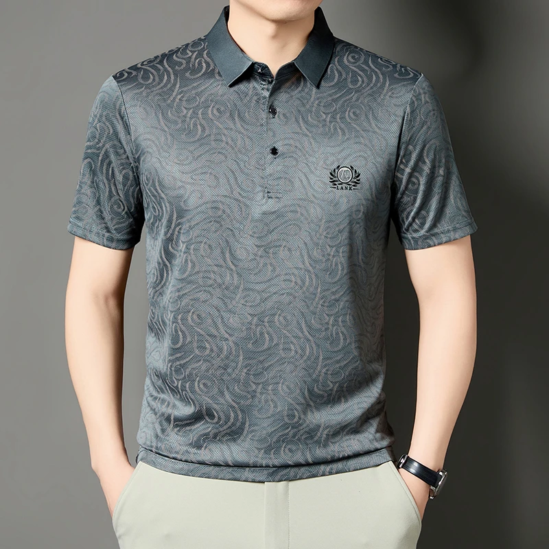 남성 비즈니스 포멀 프린트 폴로 셔츠 반팔 자수 아이스 - Men'S Polo Formal Wear 리뷰 및 가격