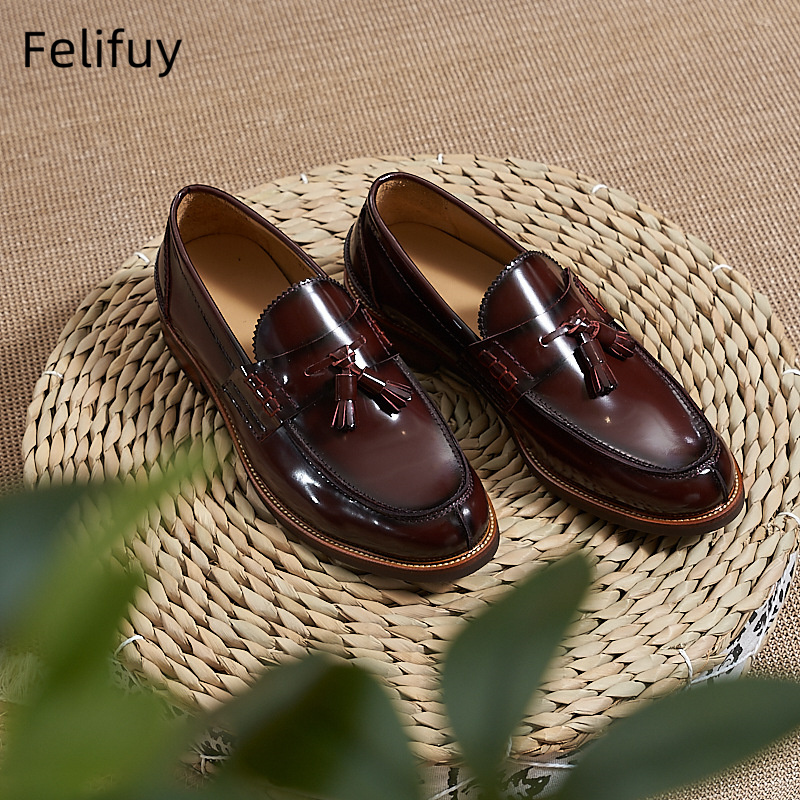 새로운 브라운 남성 플랫 로퍼 소가죽 스웨이드 태슬 캐 - Men Formal Wear Shoes 리뷰 및 가격