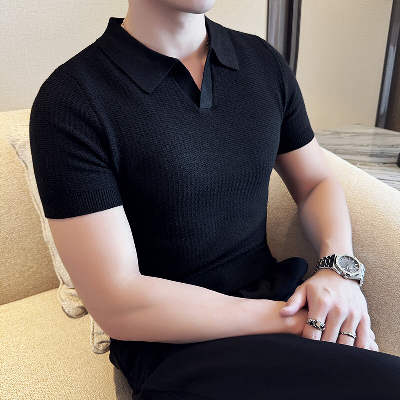 남성용 슬림핏 폴로 칼라 자카드 니트 스웨터 - 베이지 - Men'S Polo Formal Wear 리뷰 및 가격