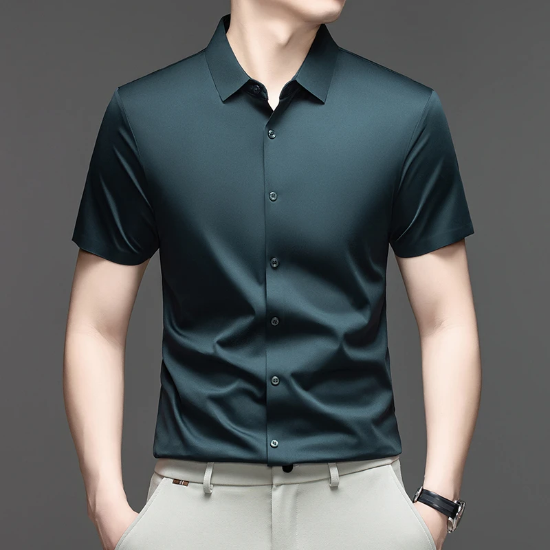 남성용 포멀 캐주얼 셔츠 반팔 아이스 실크 클래식 칼라 - Mens Formal Look 리뷰 및 가격