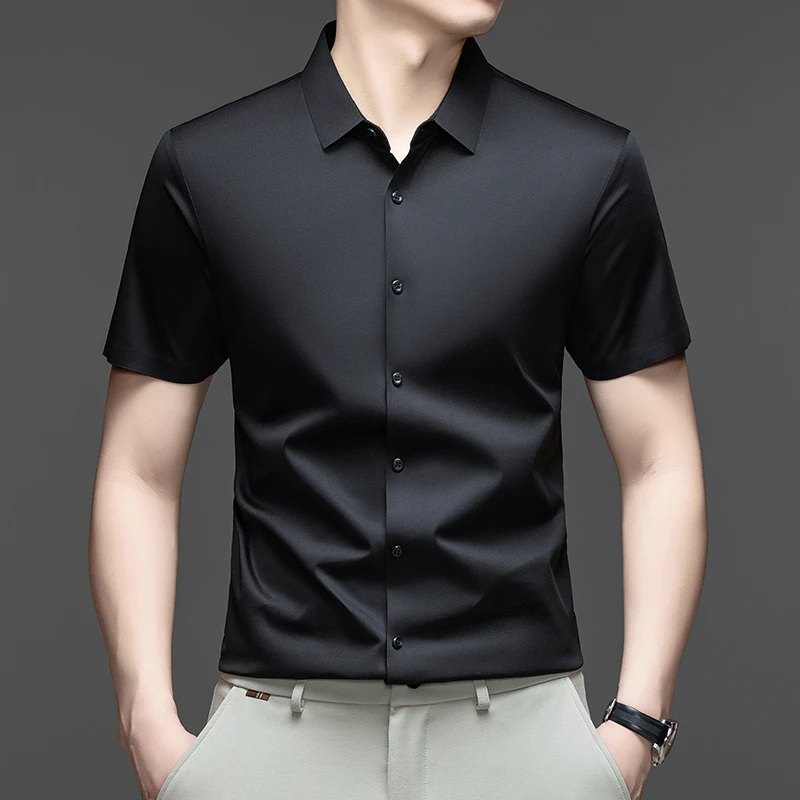 남성용 포멀 캐주얼 셔츠 반팔 아이스 실크 클래식 칼라 - Mens Formal Look 리뷰 및 가격