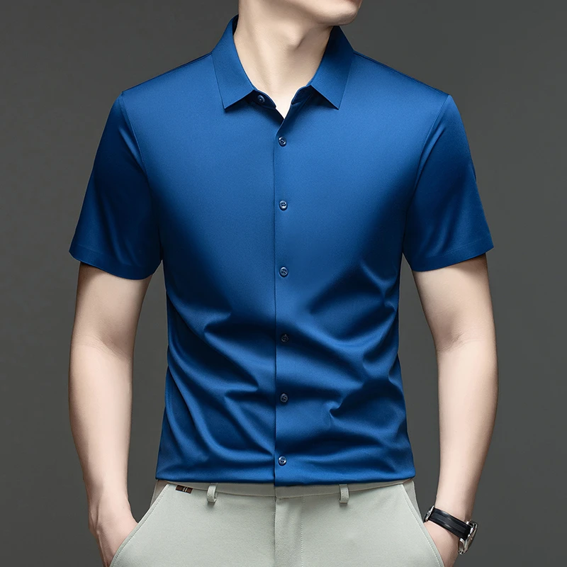 남성용 포멀 캐주얼 셔츠 반팔 아이스 실크 클래식 칼라 - Mens Formal Look 리뷰 및 가격