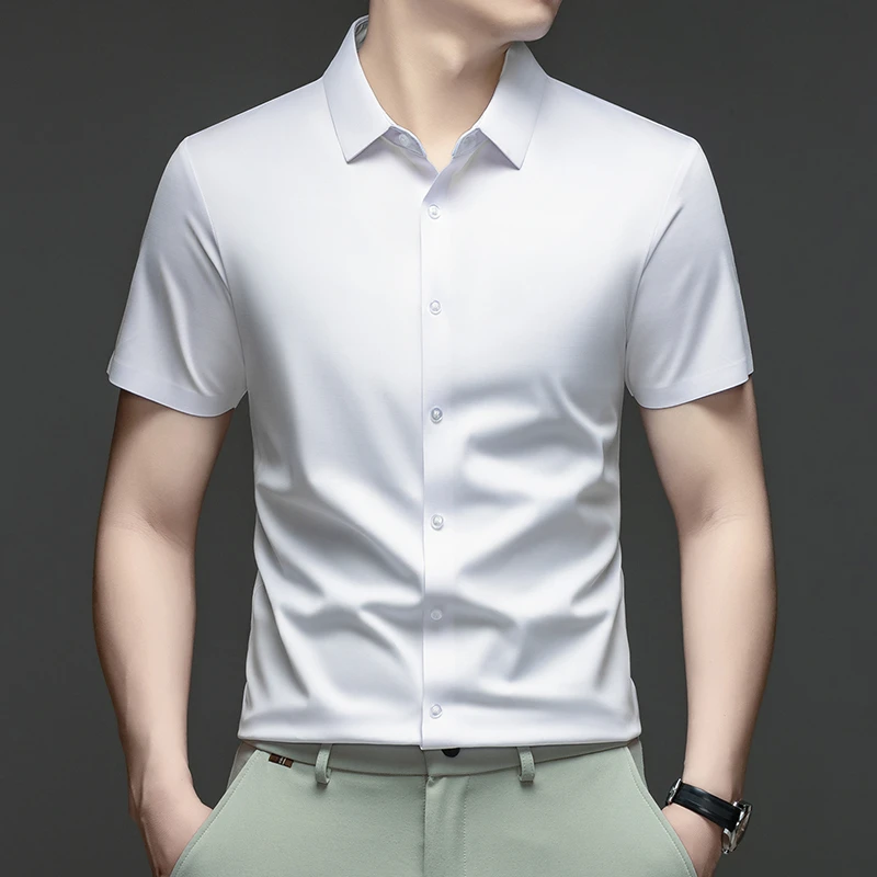 남성용 포멀 캐주얼 셔츠 반팔 아이스 실크 클래식 칼라 - Mens Formal Look 리뷰 및 가격