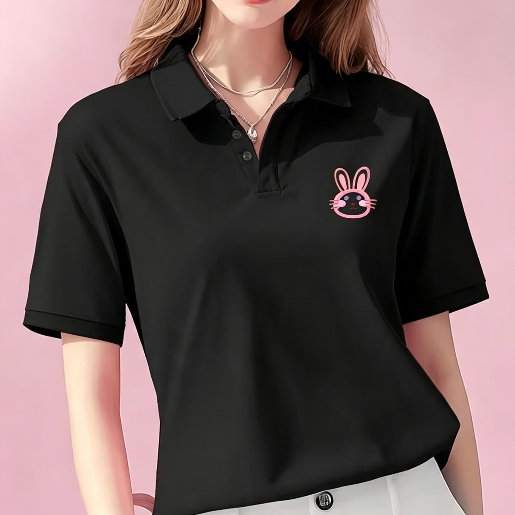유니섹스 블랙 라펠 칼라 폴로 셔츠 귀여운 핑크 윤곽선 - Men'S Polo Formal Wear 리뷰 및 가격