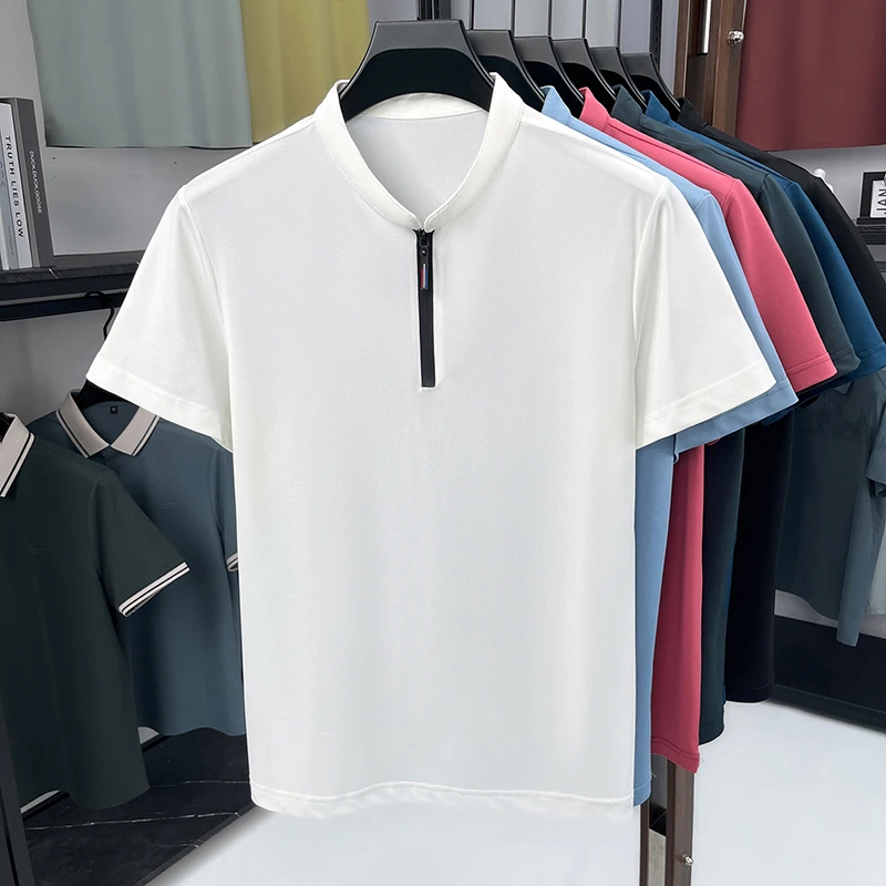 남성 비즈니스 정장 하프 지퍼 스탠드 칼라 셔츠 반팔  - Men'S Polo Formal Wear 리뷰 및 가격