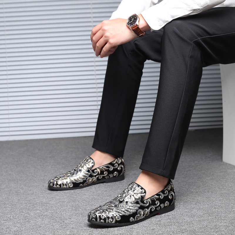 남성용 벨벳 로퍼, 골드 자수 슬립온 드레스 슈즈, 패 - Men'S Formal Wear Slippers 리뷰 및 가격